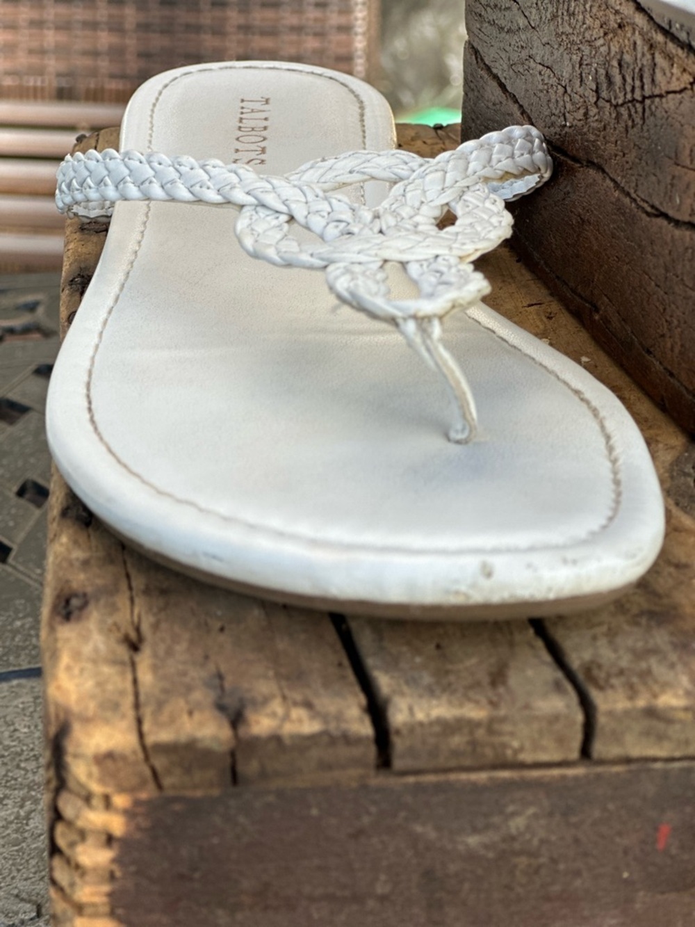 Talbots White Braided Medallion Faux Leather Thong Sandals - Picture 5 of 9